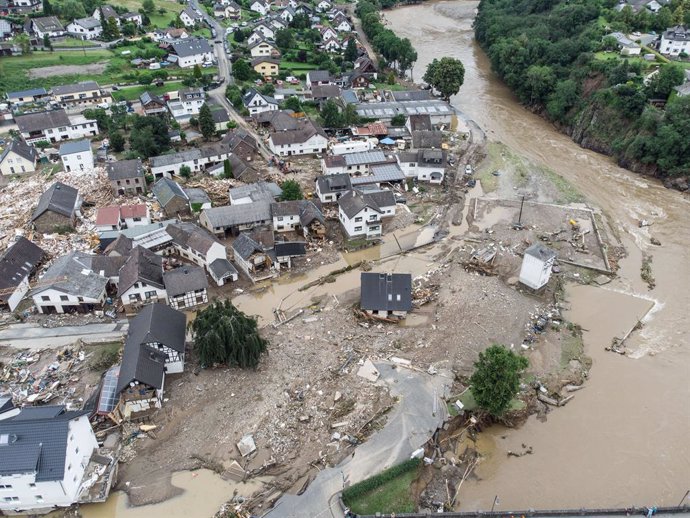 15 July 2021, Rhineland-Palatinate, Schuld: A general view of the destruction caused buy flooding at a village in the district of Ahrweiler after heavy downpours that engulfed parts of western Germany. Photo: Boris Roessler/dpa