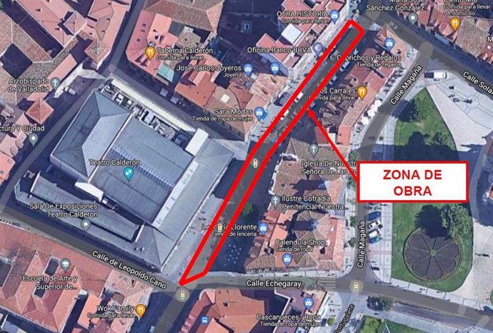 Plano de la zona de la calle Angustias afectada desde el 19 de julio por las obras.