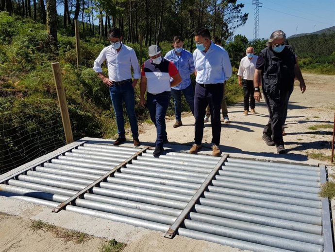 El conselleiro do Medio Rural, José González, y la directora de Agader, Inés Santé, visitan pastos en Porto do Son.
