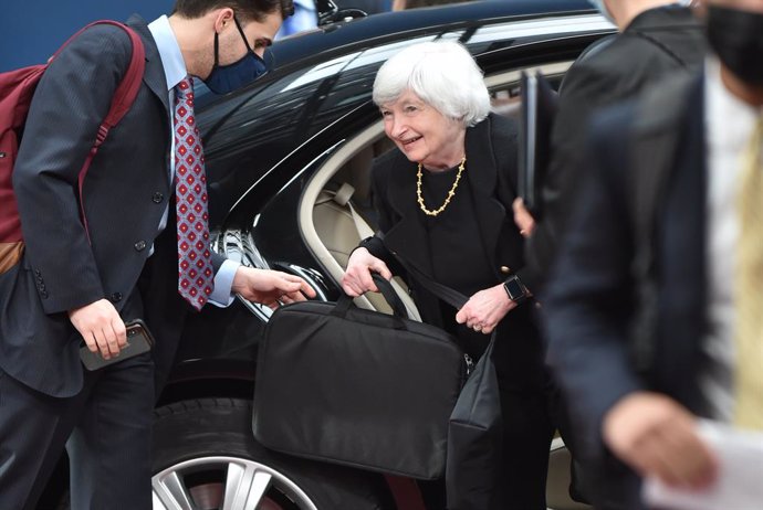 HANDOUT - 12 July 2021, Belgium, Brussels: Janet Yellen, United States Secretary of the Treasury, arrives for a meeting of the Finance Ministers of the Eurogroup. Photo: Gaetan Claessens/EU Council /dpa - ATTENTION: editorial use only and only if the cr
