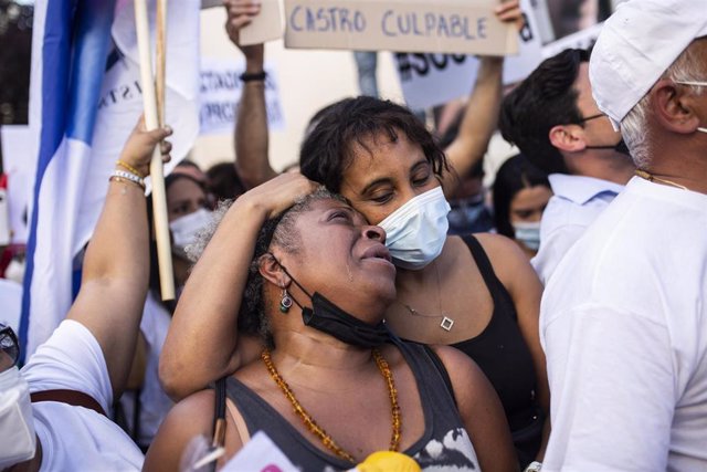 Concentración en Madrid contra el Gobierno del presidente cubano Miguel Díaz-Canel
