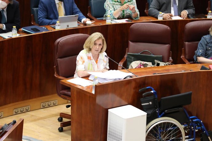 La consejera de Familia, Juventud y Política Social, Concepción Dancausa, durante una sesión plenaria en la Asamblea de Madrid.