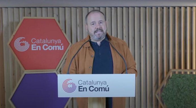 El portavoz de los comuns y diputado en el Congreso, Joan Mena, en su intervención telemática durante el Consell Nacional del partido.