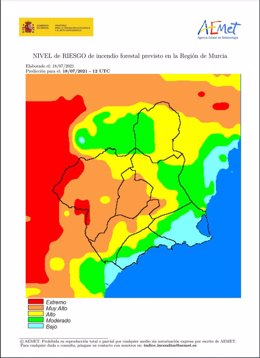 Nivel de reiesgo forestal en la Región de Murcia