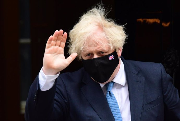 14 July 2021, United Kingdom, London: UK Prime Minister Boris Johnson departs 10 Downing Street to attend the Prime Minister's Questions at the Houses of Parliament. Photo: Ian West/PA Wire/dpa