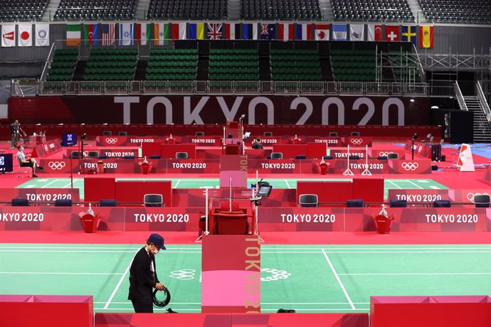 18 July 2021, Japan, Tokyo: A general view of the Musashino Forest Sport Plaza, the venue for badminton at the Tokyo 2020 Olympic Games. Tokyo 2020 Olympic Games will be held from 23 July to 8 August 2021. Photo: -/YNA/dpa