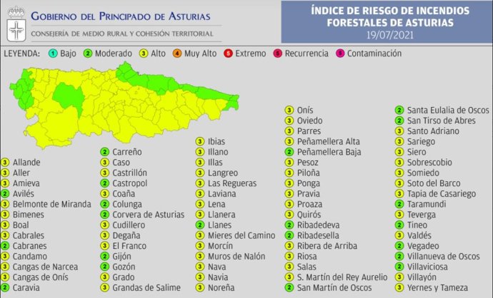 Índice De Riesgo De Incendio Forestal Para Este Lunes 19 De Julio.