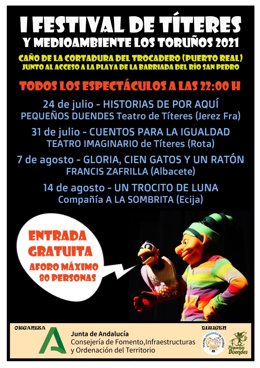 Cartel anunciador del I Festival de Títeres y Medio Ambiente en Los Toruños y La Algaida.