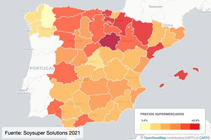 Mapa de precios de compras online en supermercados