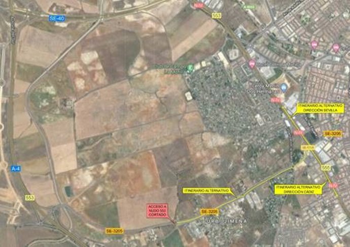 Infografía sobre las obras que se ejecutarán en la autovía A-4 en los enlaces con la traza antigua N-IV al norte y al sur del enlace 553