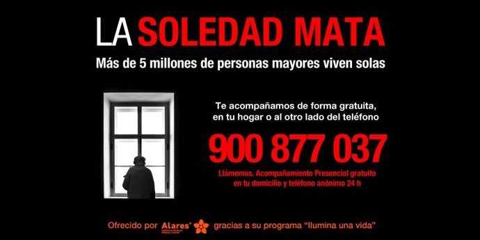 Cartel de la ca,paña 'Ilumina una vida' de Alares y Fundación Alares para el acompañamiento de personas mayores en situación de soledad