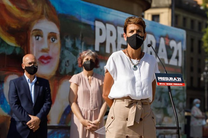 La presidenta del Gobierno de Navarra, María Chivite, en un acto del 'Autobús de la Repoblación' en Pamplona.