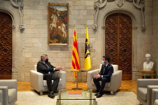 El president de la Generalitat, Pere Aragonès, amb el president de Flandes, Jan Jambon