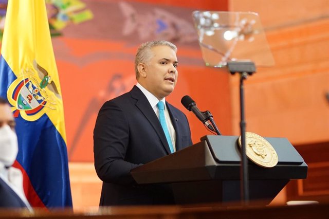 20 July 2021, Colombia, Bogota: Colombian President Iván Duque delivers a speech during the inaugural session of Congress. Photo: ---/colprensa/dpa