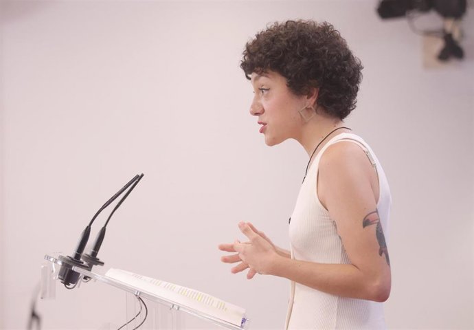La portavoz parlamentaria de Unidas Podemos, Aina Vidal, ofrece una rueda de prensa en el Congreso de los Diputados, a 20 de julio de 2021, en Madrid (España).