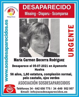 Cartel alertando de la desaparición de María Carmen Becerra Rodríguez