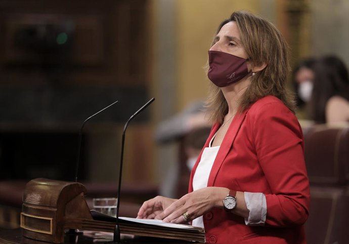 La vicepresidenta tercera y ministra para la Transición Ecológica y el Reto Demográfico, Teresa Ribera, interviene durante una sesión plenaria en el Congreso de los Diputados, a 21 de julio de 2021, en Madrid (España). En el pleno se decide la convalida