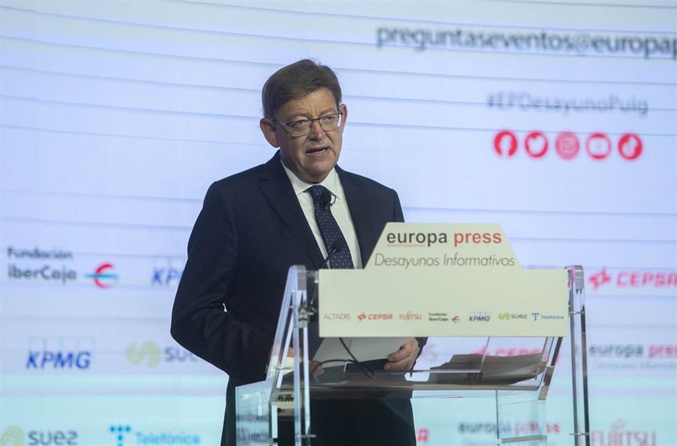 El presidente de la Generalitat Valenciana, Ximo Puig, interviene en el Desayuno Informativo de Europa Press en el Auditorio El Beatriz Madrid, a 21 de julio de 2021, en Madrid