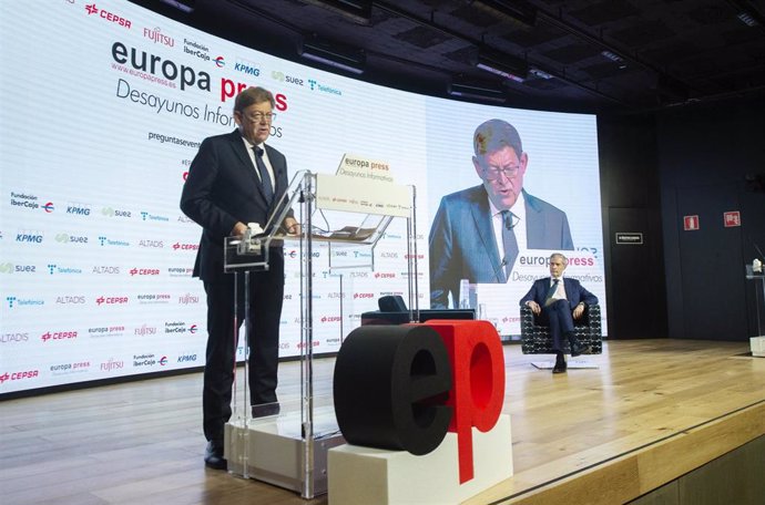 El presidente de la Generalitat valenciana, Ximo Puig, interviene en  un Desayuno Informativo de Europa Press en Madrid.