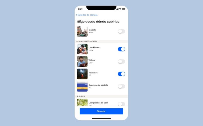 Subir contenidos desde la cámara