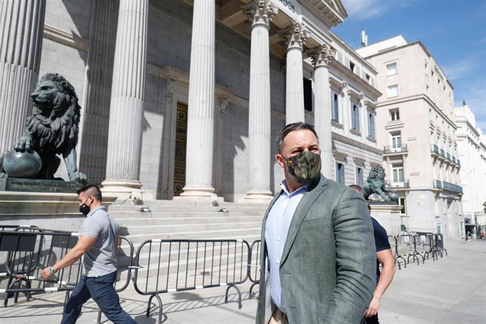 El presidente de Vox, Santiago Abascal, frente al Congreso de los Diputados