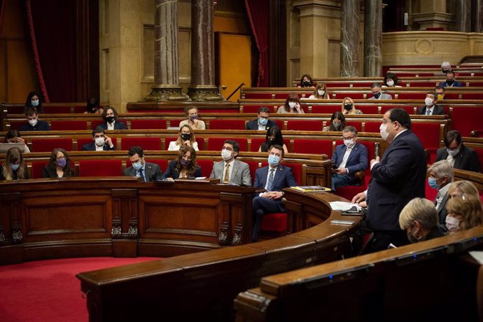 Vista general de la intervención del conseller de Interior de la Generalitat, Joan Ignasi Elena, durante una sesión plenaria en el Parlament de Catalunya, a 21 de julio de 2021, en Barcelona, Catalunya (España). Durante el Pleno, el conceller de Economí