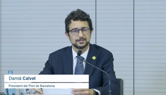 El president del Port de Barcelona, Dami Calvet, en la presentació dels 'Resultats de trfic del primer semestre del 2021'