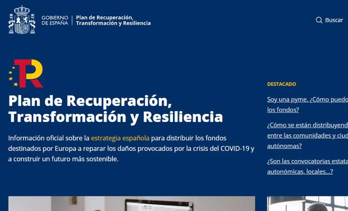 Captura de la nueva web del Plan de Recuperación, Transformación y Resiliencia