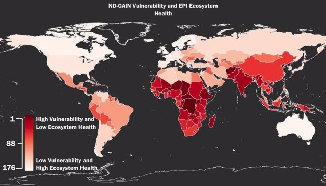 La distribución global del riesgo combinado tóxico-climático