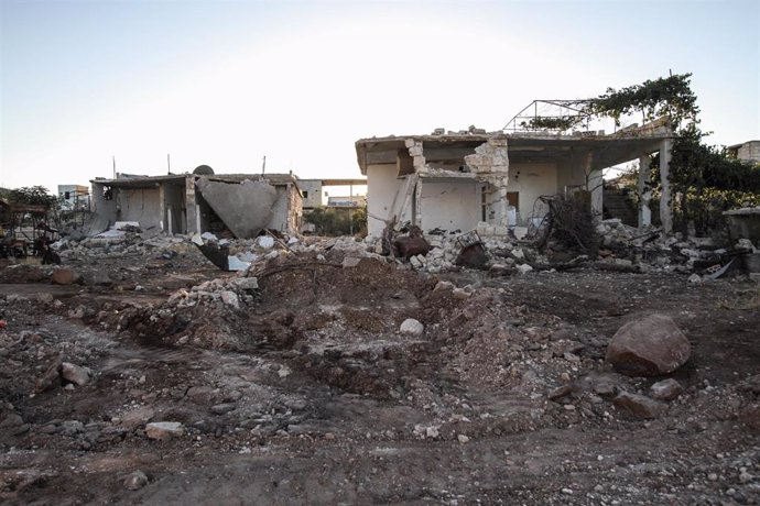 Archivo - Daños materiales causados por un ataque del Ejército de Siria durante su ofensiva en la provincia de Idlib