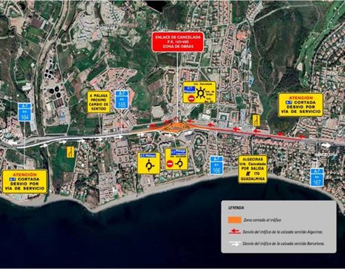 Desvío por el corte de la A-7 a su paso por Estepona