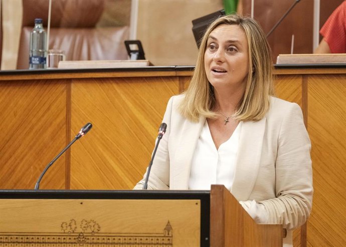 La consejera de Fomento, Infraestructuras y Ordenación del Territorio, Marifrán Carazo, comparece en el Pleno del Parlamento andaluz.