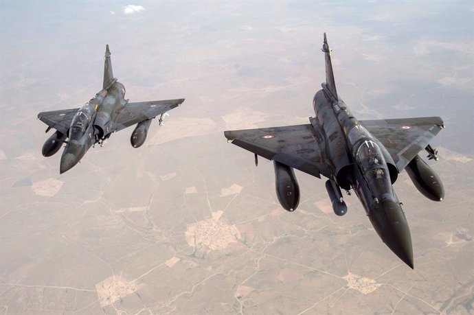 Archivo - Aviones Mirage 2000D de la Fuerza Aérea de Francia durante la campaña contra Estado Islámico en Irak