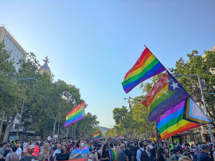 Unes 4.000 persones han participat aquest dijous a la manifestació unitria contra la LTGBIfobia a Barcelona.