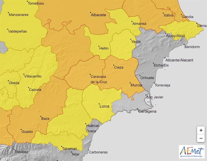 Mapa de fenómenos meteorológicos adversos previstos este viernes