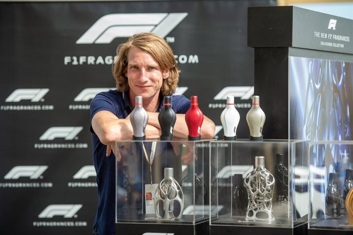 F1 Fragrances ambassador Freddie Hunt presenting the F1 Race Collection @ the F1 Paddock Club in Silverstone during the Formula 1 Pirelli British Grand Prix /  Getty Images Antony Jones.