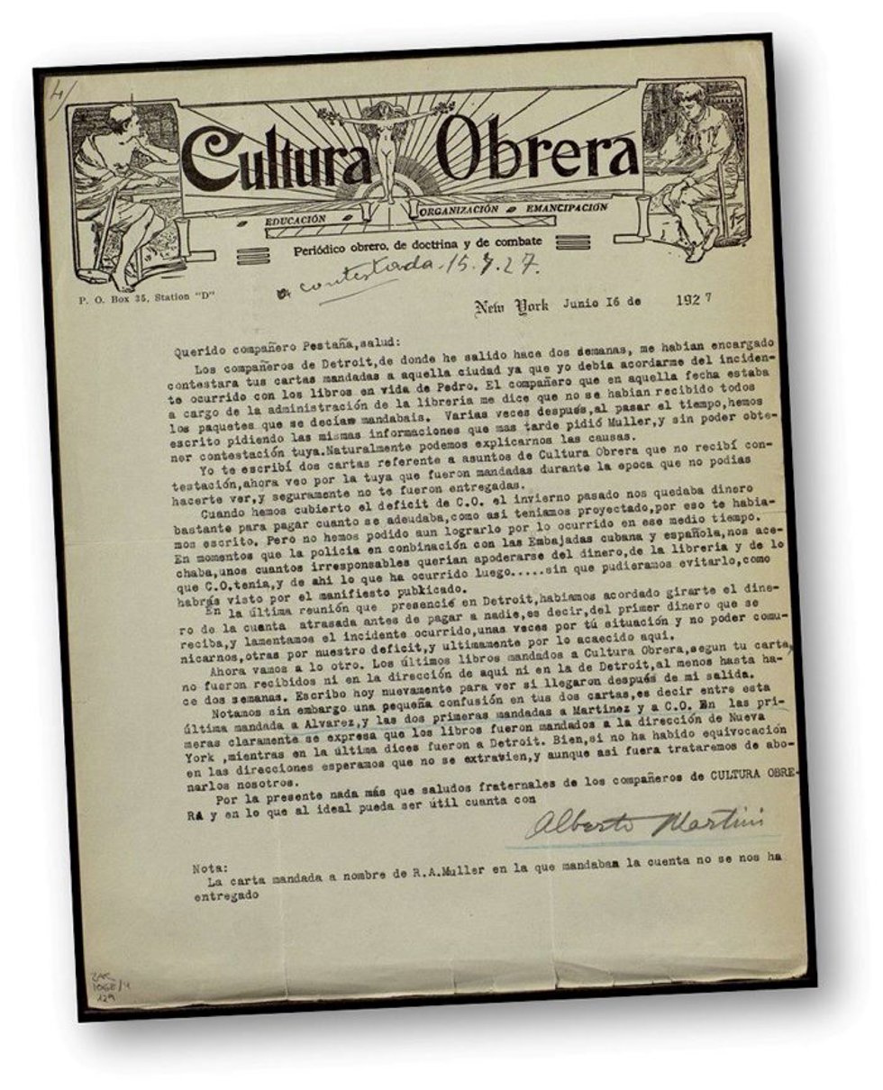 Carta dirigida a Ángel Pestaña