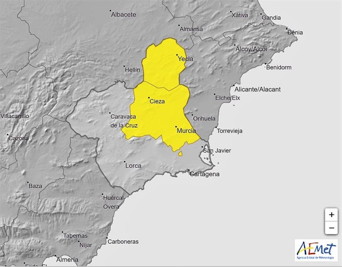 Mapa de fenómenos adversos previstos para el lunes