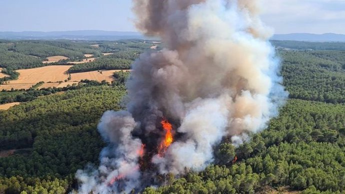 Els Bombers treballen un incendi forestal a Ventalló (Girona)