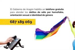 El Gobierno aragonés habilita un teléfono gratuito para atender los delitos de odio por homofobia y orientación sexual.