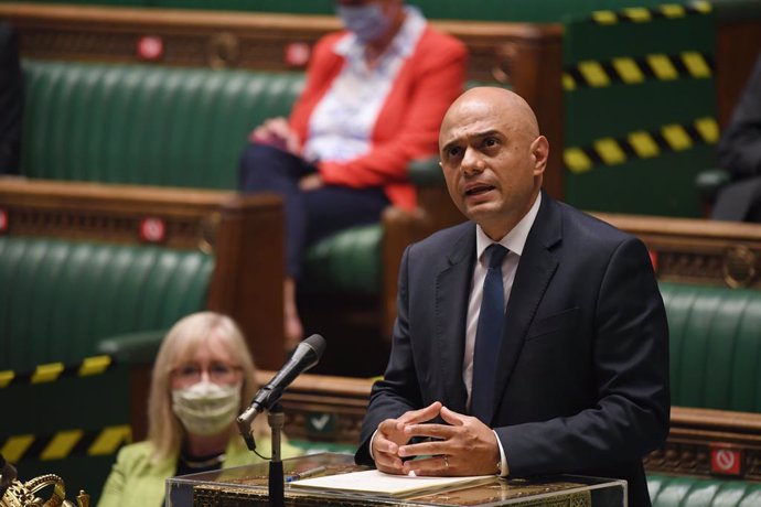 HANDOUT - 12 July 2021, United Kingdom, London: UKHealth Secretary Sajid Javid updating MPs on the governments coronavirus plans, in the House of Commons. Photo: Jessica Taylor/Uk Parliament via PA Media/dpa - ATTENTION: editorial use only and only if 