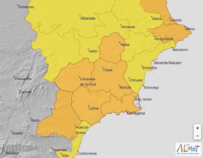 Mapa de avisos naranjas activados este lunes por lluvias y tormentas