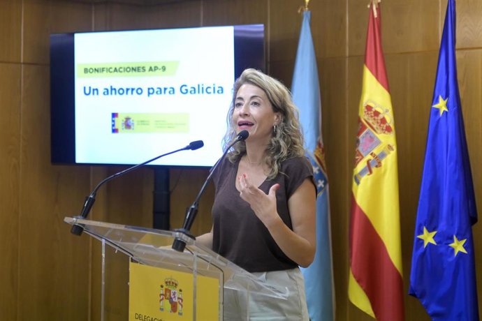 La ministra de Transportes, Movilidad y Agenda Urbana, Raquel Sánchez, presenta los nuevos descuentos para los peajes de la autopista del Atlántico, AP-9 , a 26 de julio de 2021, en la delegación del Gobierno en A Coruña, Galicia, (España). La presentac