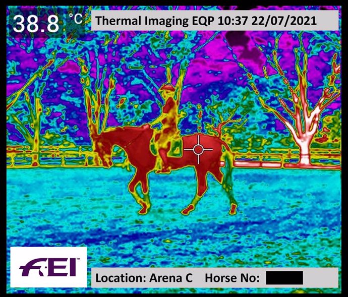 Example of monitoring horses in work using thermal imaging cameras at the Tokyo 2020 Olympic Games.  FEI.