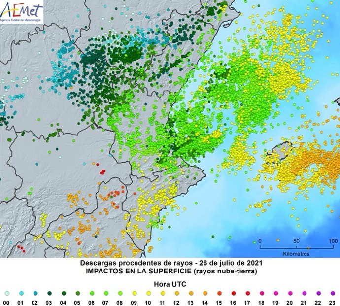 Rayos que impactan en la Comunitat