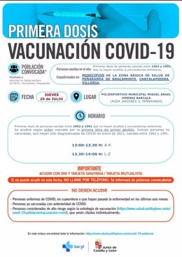 Gráfico difundido por la Junta de Castilla y León para la jornada de vacunación de este jueves en Peñaranda de Bracamonte (Salamanca).
