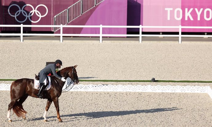 27 July 2021, Japan, Tokyo: Severo Jurado Lopez from Spain on Fendi T in action during the Dressage Team Grand Prix final event at the Equestrian Park as part of the Tokyo 2020 Olympic Games. Photo: Friso Gentsch/dpa