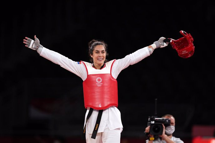 27 July 2021, Japan, Chiba: Serbia's Milica Mandic reacts after defeating South Korea's Lee Da Bin in the Women's +67kg Gold Medal Taekwondo Contest at Makuhari Messe Hall A, during the Tokyo 2020 Olympic Games. Photo: Mike Egerton/PA Wire/dpa