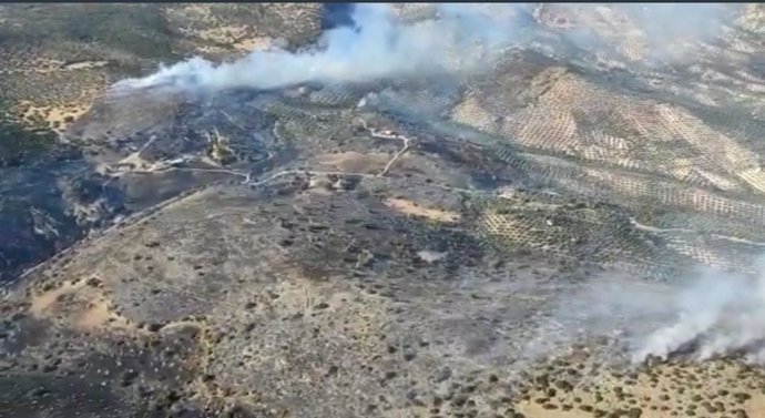 Imagen aérea del incendio forestal ya extinguido en Cabra.