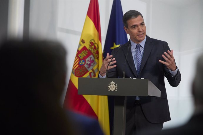 Imatge de recurs del president del Govern, Pedro Sánchez, després d'intervenir en la presentació de la Carta de Drets Digitals, en La Moncloa, a 14 de juliol de 2021, a Madrid (Espanya). 